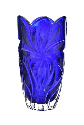Crystal Glass Vase11''Centerpiece Flower Bud Vase DeepBlue Color Bohemia Crystal 