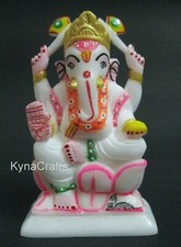 Lord Ganesha Statue with Intricate Work White Marble Ganpati Ji Figure 5 Inches