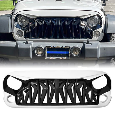 For 07-18 Jeep Wrangler JK White & Black Shark Style Grille Front Bumper Grill
