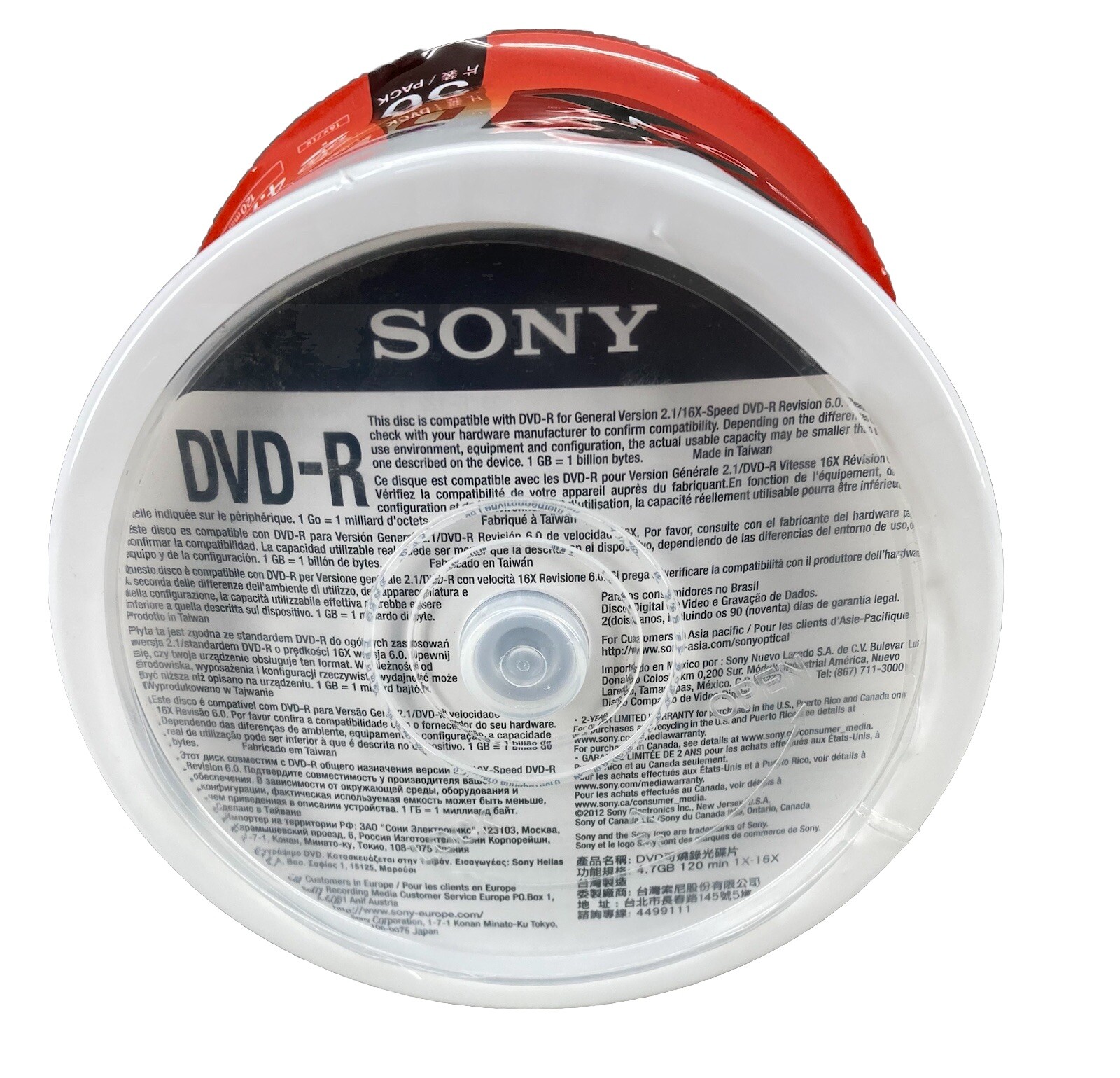 Dvd R Blank NEW Sony DVD-R 4.7GB 120 Min 16X DVD-R Blank Media Disc 50 Pack SEALED ...