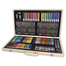 Wooden 180pc Box Artist Set Deluxe Art Oil Pencils Pens Markers Paints Crayons