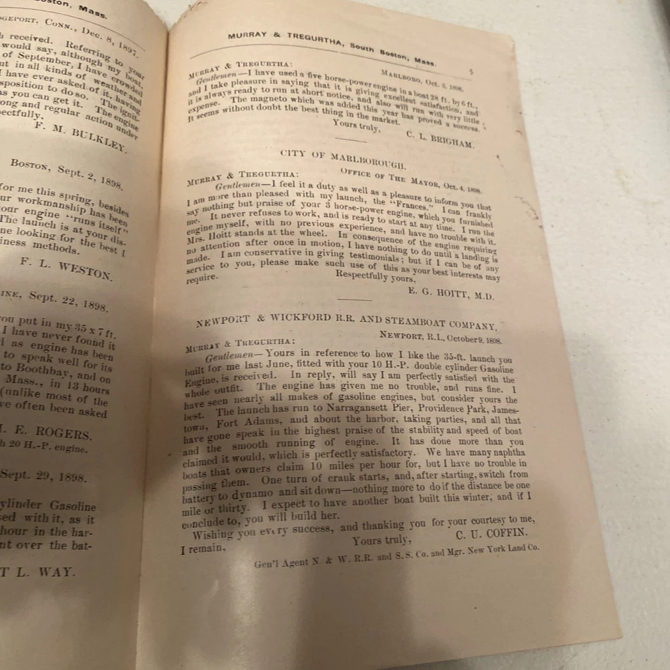 Rare Early 1898 Testimonial Book For Murray & Tregurtha Hit Miss Gasoline Engine - Image 4 of 4