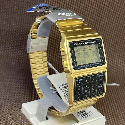 Casio DBC-611G-1D Databank Calculator Gold Tone Stainless Steel