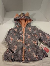 Girls Penelope Mack Ltd Gray Unicorn Full Zip Ruffld Hooded Jacket/Parka Size 2T