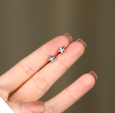 Tiny Starfish Silver Star Stud Earrings
