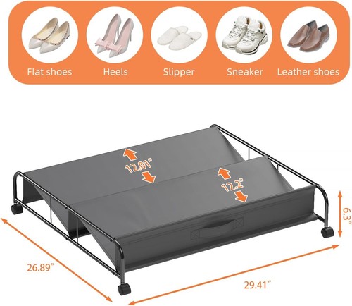 Under Bed Shoe Storage with Wheels Storage Container for Shoes Space Saving USA - Picture 9 of 26