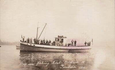 Deep Sea Fishing Boat Richard M Garibaldi Oregon RPPC Postcard AZO 1922-1926