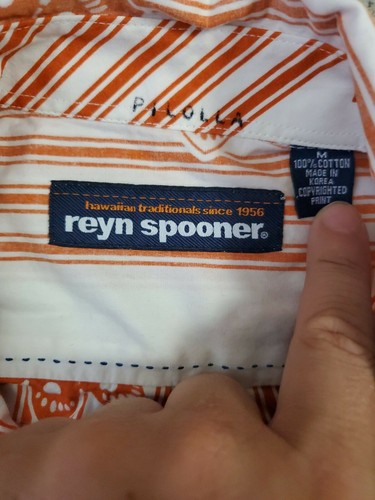 Reyn Spooner Hawaiian Floral Stripe Print Shirt - Orange & White - Men's M (B3) - Picture 7 of 8