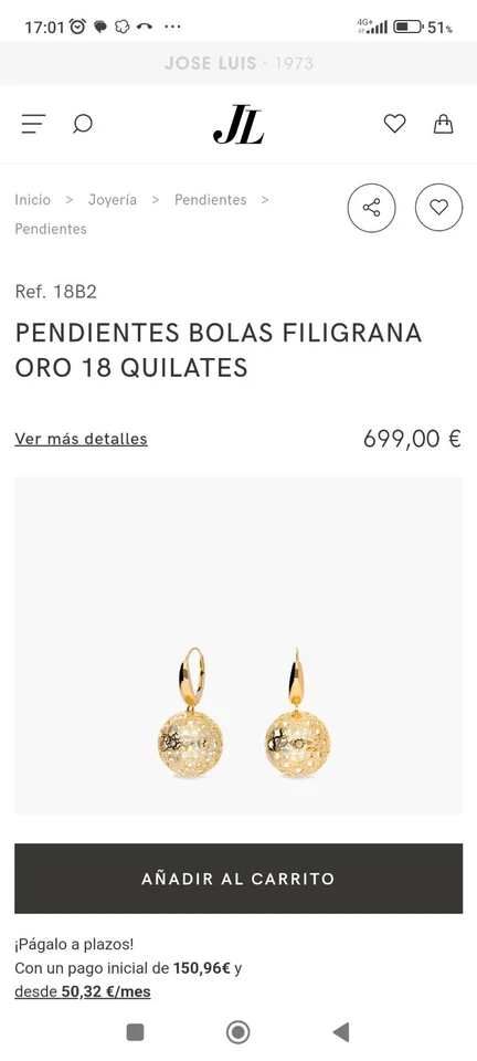 Pendientes Colgante De Bola De Filigrana Calada Oro 18k  - Imagen 2 de 3