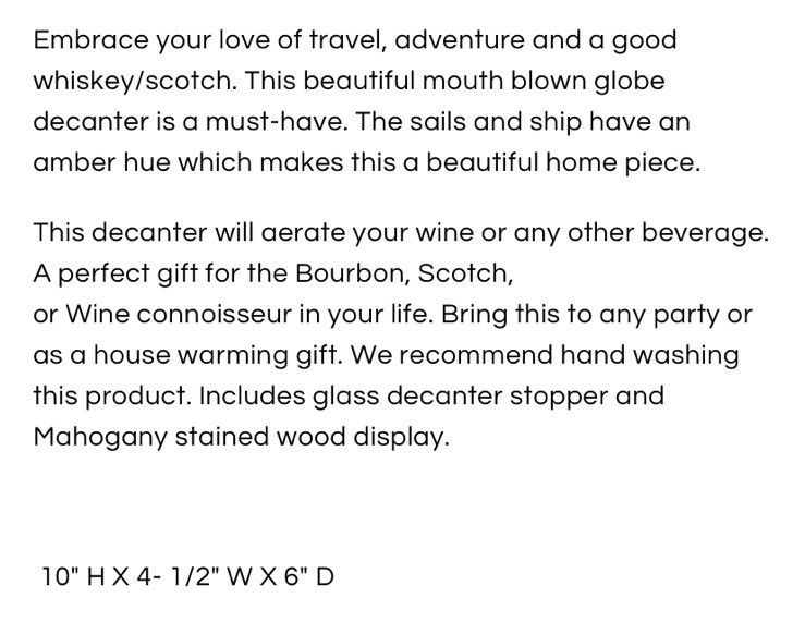 The Wine Savant Globe World Whiskey Decanter Set Mahogany Wood 2 Globe Glasses