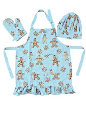 Cotton Child Apron with Gingerbread Print Chef Hat Hot Mitt Set of 3 One Size