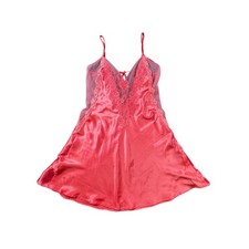 Fredericks of Hollywood Coral Lingerie Satin Lace Slip Dress VTG Y2K Women Small
