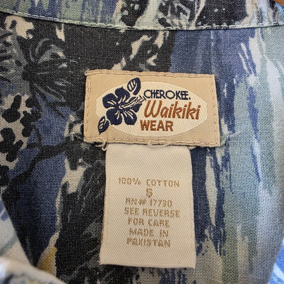 Винтажная мужская гавайская рубашка Cherokee Waikiki Wear Aloha размер Small синий цветочный узор - Изображение 4 из 4