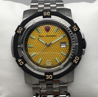 Tonino Lamborghini Watch Mens 46mm Yellow Dial Date 100M New