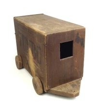 Antique Primitive Folk Art Wood Elephant Circus Cart Wagon Trailer Hand Made