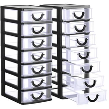 2 Pcs Plastic Drawers Organizer Mini Organizer Stackable Plastic Clear Drawer...