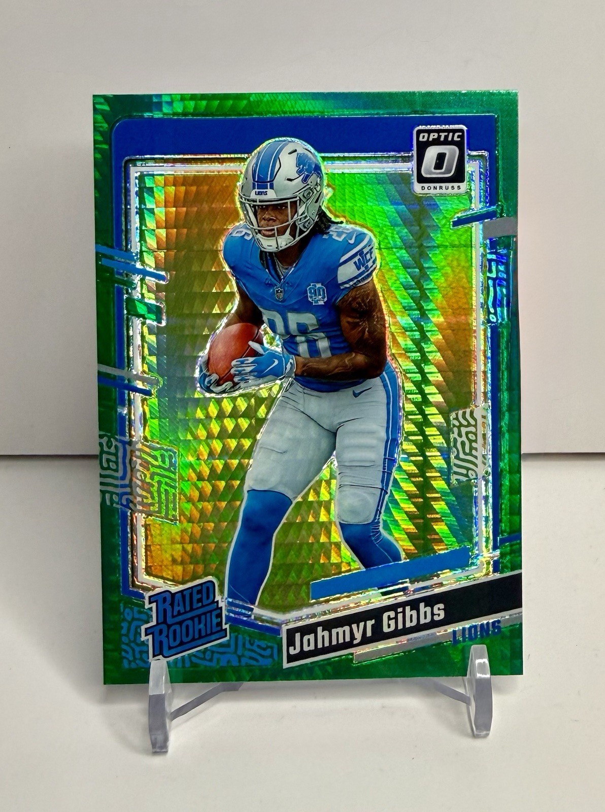 2023 Panini Donruss Optic-Rated Rookie-Jahmyr Gibbs-#236-Green Hyper Prizm 🦁