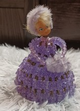 Vintage Safety Pin Beaded Purple Doll Craft
