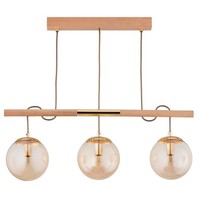 HäNgelampe Beige Bernstein Holz Glas Blendarm E14 66 Cm Pendelleuchte Esszimmer