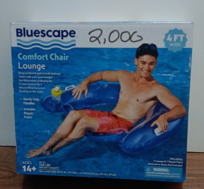 Bluescape Comfort Chair Lounge Inflatable Pool Float 4 ft Wide Blue Ages 14+