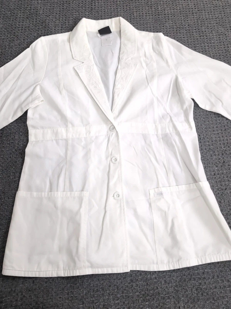 Baby Phat White Lab Coat Embroidered Collar Size Medium Long Sleeve Button Up