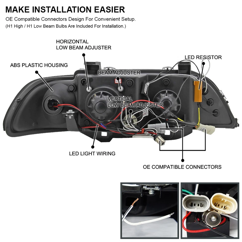 Black Fits 2001-2003 BMW E39 530I 525I Halo Projector Headlights w/ LED Signal — 第 4/4 张图片