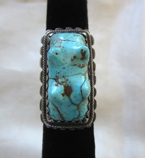 EARLY 20TH C. OLD PAWN NAVAJO TURQUOISE & STERLING RING 1920'S 1930'S SZ. 5.5