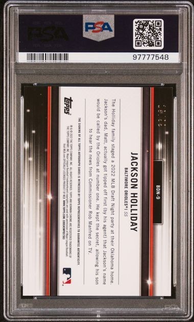2022 Bowman Draft Night Jackson Holliday #BDN-9 Autographs /99 PSA 10 view 2