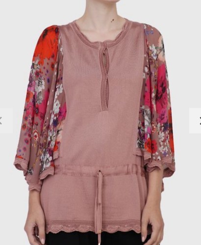 Roberto Cavalli Pale Pink Knit & Printed Silk Waist Tie Detail IT 46/EU 42/UK14 - Picture 2 of 6