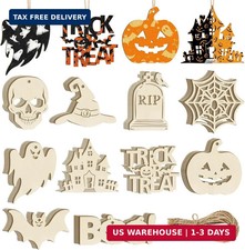 80PCS Wooden Halloween Ornaments to Paint Fall Decorations,10 Styles DIY Blank A