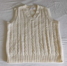 Vintage 70s 80s Jantzen V Neck Sweater Vest USA Made Cream Cable Knit Grandpa M
