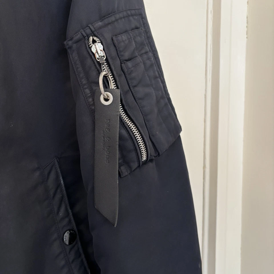 Rag & Bone Men's Black Manston MA-1 Bomber Jacket Size Size M Orange Lining - Image 4 of 4