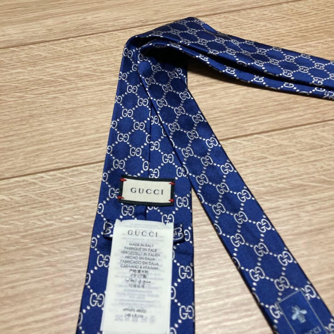 Gucci Silk Tie GG Pattern Interlocking Bee Navy U… - image 10