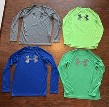 Set Lot Of 4 Under Armour Boys Long Sleeve Tech T-shirt Shirt Set Lot Youth XL