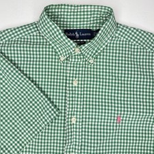 Polo Ralph Lauren Short Sleeve Shirt Men  s Medium Light Green Gingham Plaid VTG