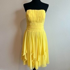 David’s Bridal Strapless Mini Dress Womens Size 6 Yellow Chiffon Ruffled Skirt