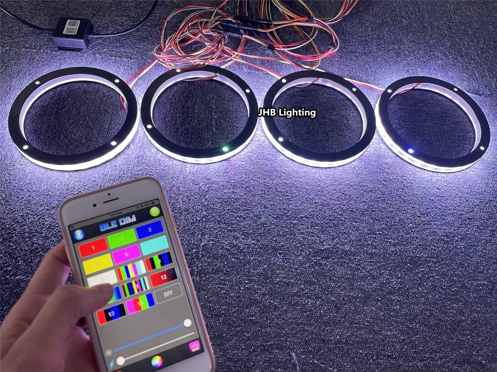 JHB Set (4) 6.5" RGB Color Change Remote APP Subs Sound LED Speaker Rings Light