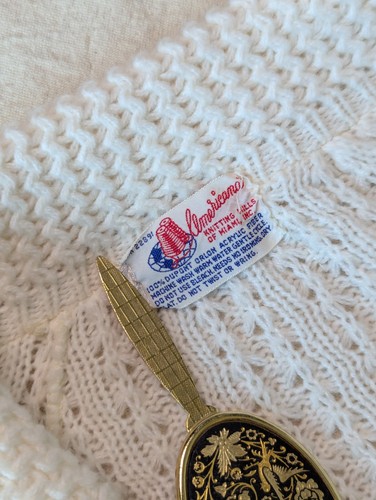 Americana Knitting Mills VTG 60s Women's Cream Cable Knit Button Up Shawl Parka - Picture 5 of 8