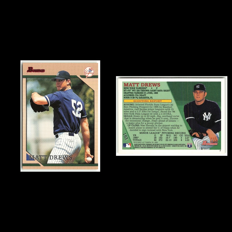 Matt Drews Rookie #183 1996 Bowman New York Yankees Baseball Card MLB NM - Image 3 of 3