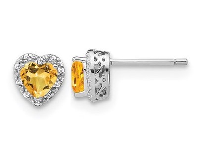 4/5 Karat (ctw) Citrin Herz Ohrringe in Sterlingsilber mit Diamanten