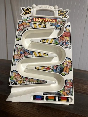 Vintage Fisher Price #2053 Tumbling Racers COMPLETE vertical race track  3 cars