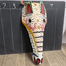 Vintage Colorful Hanging Carved Wooden Guatemalan Animal Mask Matter Folk Art A6