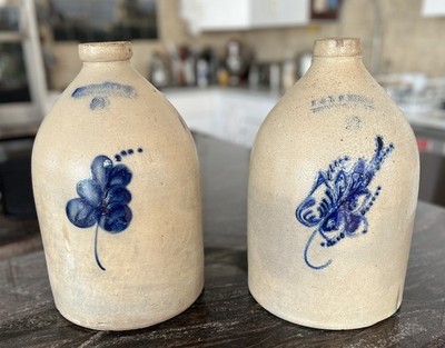 Antique Stoneware 2-Gal Jugs, late 1800 s - Set of two.