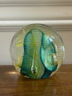 VINTAGE HAL DAVID BERGER SIGNED STUDIO ART GLASS PAPERWEIGHT TEAL GREEN YELLOW — photo 8