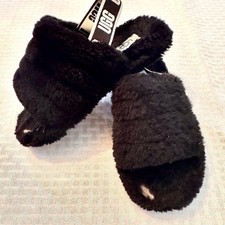 UGG Fluff Yeah Black Sheepskin Slingback Slides Kids Size 2 1098494K