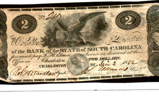 $2 "STATE OF SOUTH CAROLINA" 1800'S $2 (SOUTH CAROLINA) "BACKED" 1800'S $2