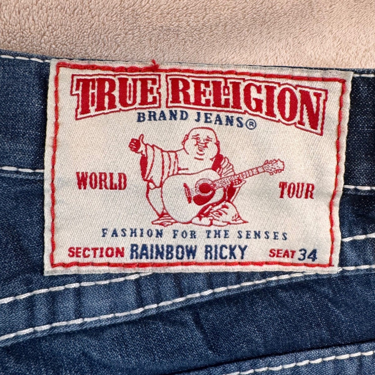True Religion Rainbow Ricky Straight Dark Super Thick Stitch Denim