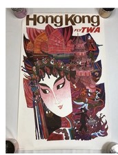 Original Vintage Poster HONG KONG FLY TWA JETS Airline Travel David Klein 1960er