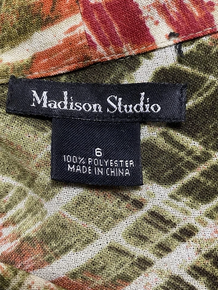 Top Madison Studio para mujer talla 6 multicolor abstracto manga larga volantes Foto 3 de 4