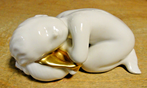 Bing & Grondahl Blanc de Chine w/ Gold Sleeping Mermaid Child Figurine B&G 2315
